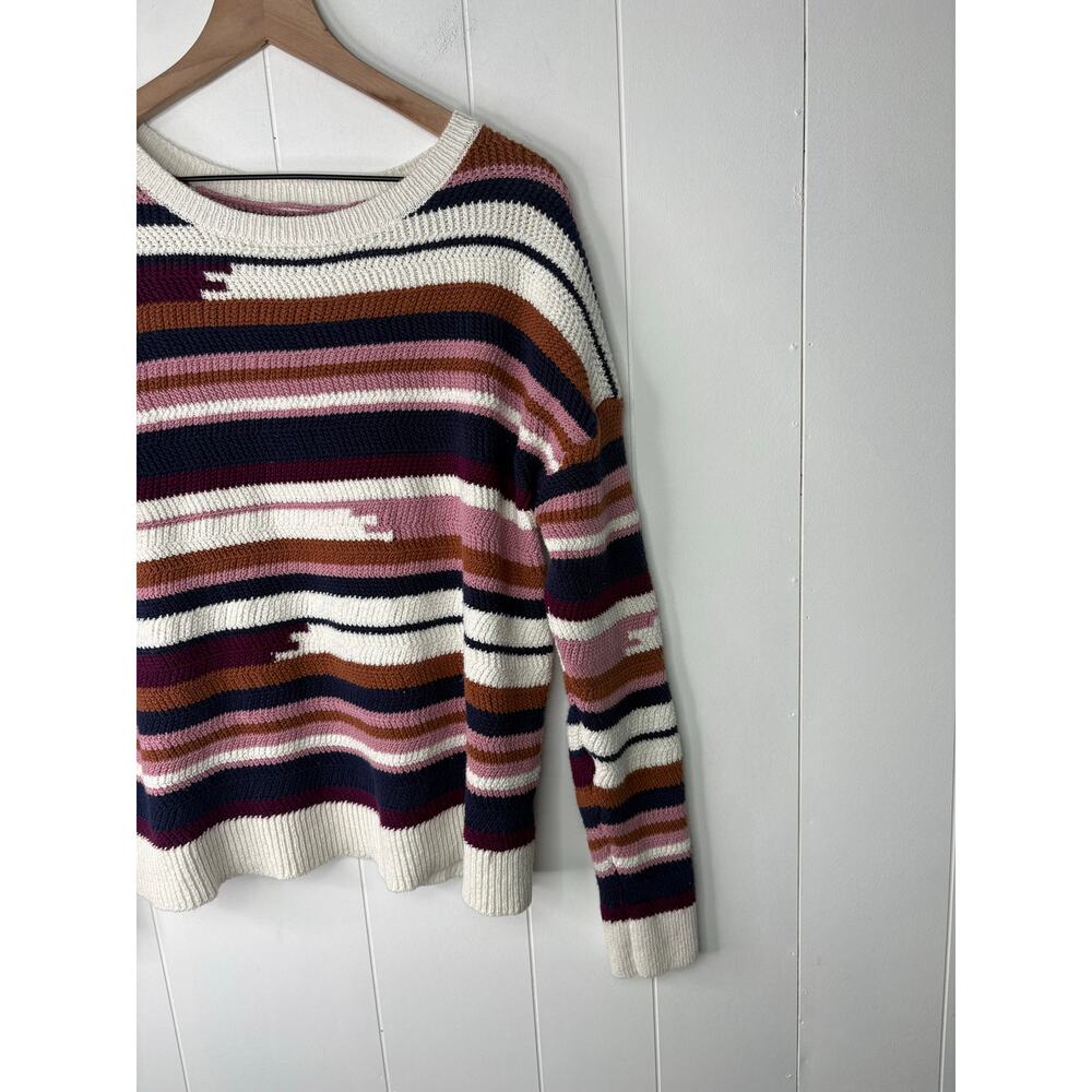 ☀️SALE☀️ Boho Stripe Chunky Knit Crewneck Sweater Large Mauve Cottagecore Cozy - Picture 3 of 7